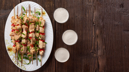 Barbecue with barbecue and beer outdoors. menu of the summer terrace of a cafe or restaurant