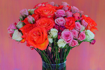 Colorful rose bouquet with multicolor flowers