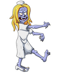 Cartoon Zombie Nurse Walking Isolated on White Background, Vector Illustration
