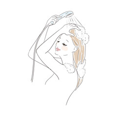 髪を洗っている美しい女性
