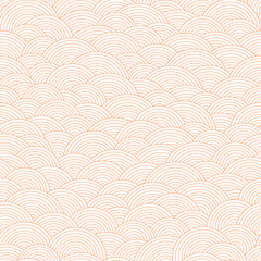Abstract asian styled fish scales seamless pattern. Vector geometric illustration with striped circles. Line art vector print for fabric, stationery, wrapping paper, any surface.