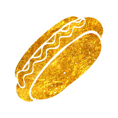 Hand drawn gold foil texture icon Hot dog