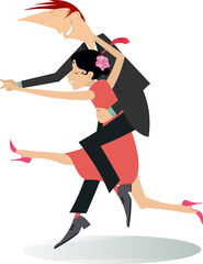 Fototapeta premium Dancing young couple illustration. Romantic dancing man and woman isolated on white 