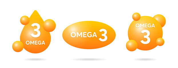 Omega-3 icon set banner. Vector illustration - obrazy, fototapety, plakaty