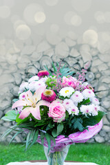 Valentine's Day Bouquet of colorful flowers isolated on gray background.