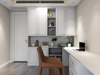 3D rendering, spacious modern residential study design