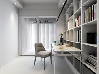 3D rendering, spacious modern residential study design
