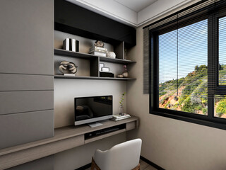 3D rendering, spacious modern residential study design