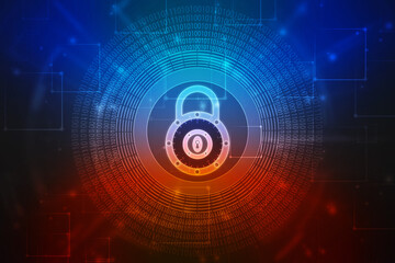 Obraz premium Digital Padlock on abstract technology background, Technology security concept. Modern safety digital background. Protection system, Cyber Security and safety information, personal data concept