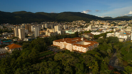 Main square and Palace Hotel in the city of Poços de Caldas - MG