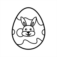 Sketch easter egg with rabbit for celebration design. white background. design element. happy easter.