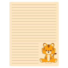 Fototapeta premium 横書きの便箋 トラのキャラクターの挿し絵