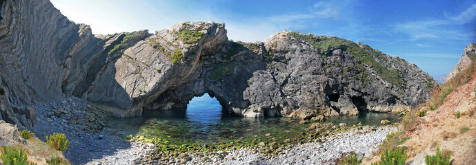 Stair Hole, near Lulworth Cove, Jurassic Coast, Dorset, UK: panoramic view of this famous geological feature