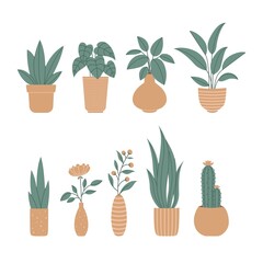 Naklejka na ściany i meble Set of House Plants clipart flat vector illustration