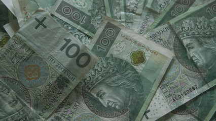 Polish currency PLN, money, 100 PLN banknotes