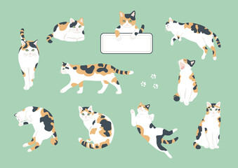 A set of cute cats in the style of handwritten illustrations. Flat color simple style design. - obrazy, fototapety, plakaty