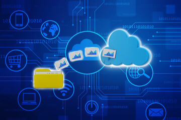 Obraz premium 3d rendering Cloud computing concept, Cloud internet technology concept background, Cloud computing and network data Storage concept