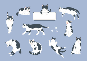 A set of cute cats in the style of handwritten illustrations. Flat color simple style design.