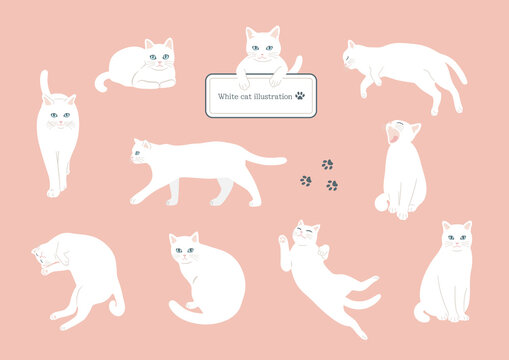 A set of cute cats in the style of handwritten illustrations. Flat color simple style design.