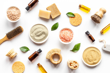 Pattern of massage and spa cosmetic products top view