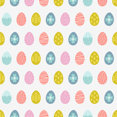 Easter seamless pattern with colorful eggs on white background