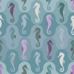 Seamless vector pattern with seahorses in boho style.