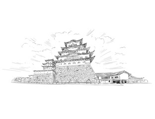 Himeji Castle. Himeji. Japan. Hand drawn sketch. Vector illustration.