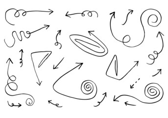 doodle design elements. hand drawn arrows isolated on white background. Vector illustration.