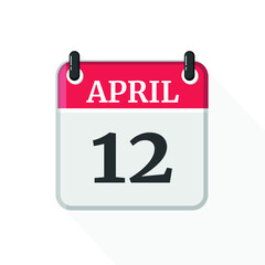 Flat vector calendar icon with the date 12 April