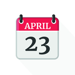 Flat vector calendar icon with the date 23 April