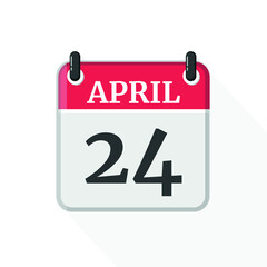 Flat vector calendar icon with the date 24 April