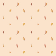 Seamless pattern of feathers in watercolor style