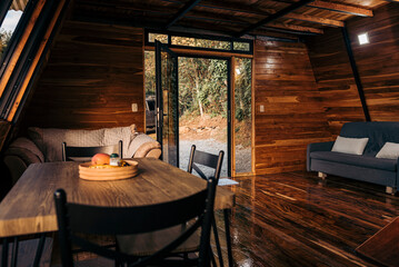 Interior of a beautiful and cozy wood cabin 