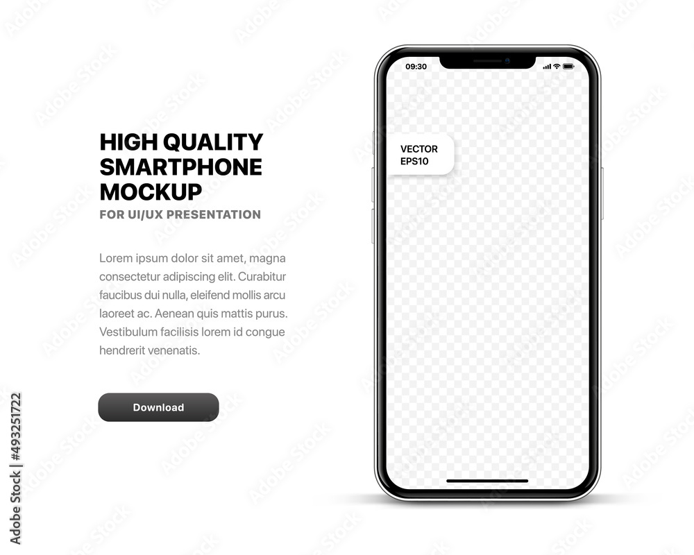 Poster 3d high quality vector smartphone mockups. Ultra realistic mobile device UI UX mockup for presentation template. Cellphone frame with blank screen isolated templates. 3d isometric illustration.