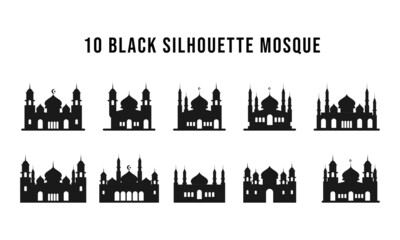 Fototapeta premium 10 Black Silhouette Mosque Set Vector