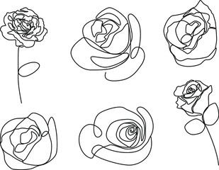 Set of continuous one line drawing vector illustration of roses flower  in minimalist design
