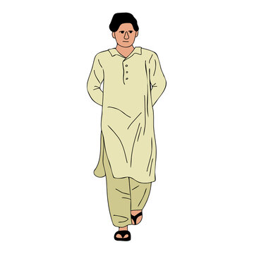 Young Pakistani Man wearing shalwar Kameez, kurta. South Asia traditional dress, muslime male cloth