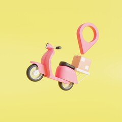 Icon, delivery scooter service concept, fast response delivery by scooter, courier Pickup, Delivery, Online Shipping Services. 3d illustration