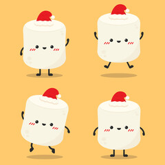 Cute marshmallow cartoon character. Marshmallow vector. Merry Christmas.