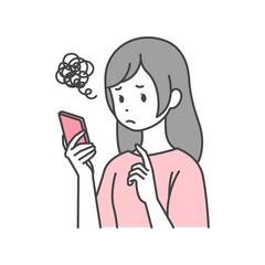 スマホを使う不満げな女性