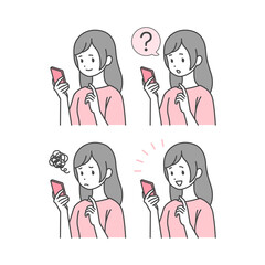 スマホを使う女性 イラストセット