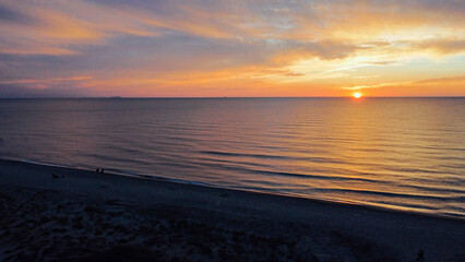 Sunset over Ligurian sea. Beautiful seascape, aerial view.