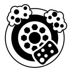 Curved Foam Tire Dressing Applicator Waxing stock illustration, Sponge with Soap Bubble Sud and Alloy Rim Vector Icon Design, Virus cleaning service Symbol, Tires and disinfectant wheel washes Concep