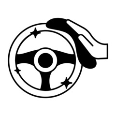 Car Interior Germs Killing Concept, Shiny Steering Wheel Hand Vector Icon Design, covid Vehicle cleaning service Symbol, Vehicle disinfection Sign, Lorry Detailing Stock illustration