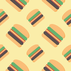 Hamburger seamless pattern. Burger flat design vector illustration