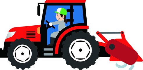 トラクターを運転する女性