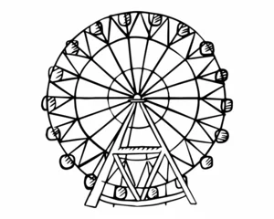 Deurstickers The Ferris wheel is drawn by hand with a black line © Zueva Alyona