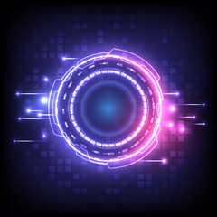 Abstract hologram high tech background. Virtual reality technology innovation. Head-up display interface. Futuristic Sci-Fi glowing HUD circuit. Digital infographic business. Placeholder. Empty space