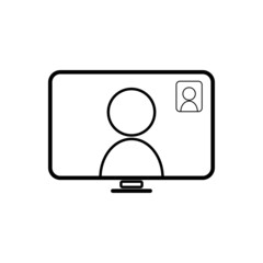 Online tele conference in computer monitor outline illustration icon