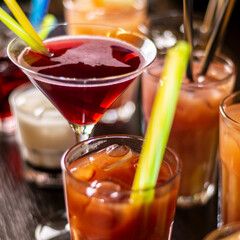 drinks and cocktails on wooden table square